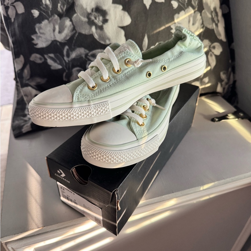 Converse Light Green Canvas Sneakers with Gold Accents